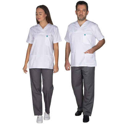 Σετ ιατρική στολή Νοσηλευτών & Ιατρών Unisex Classic Alezi με γρκι παντελόνι και λευκή μπλούζα